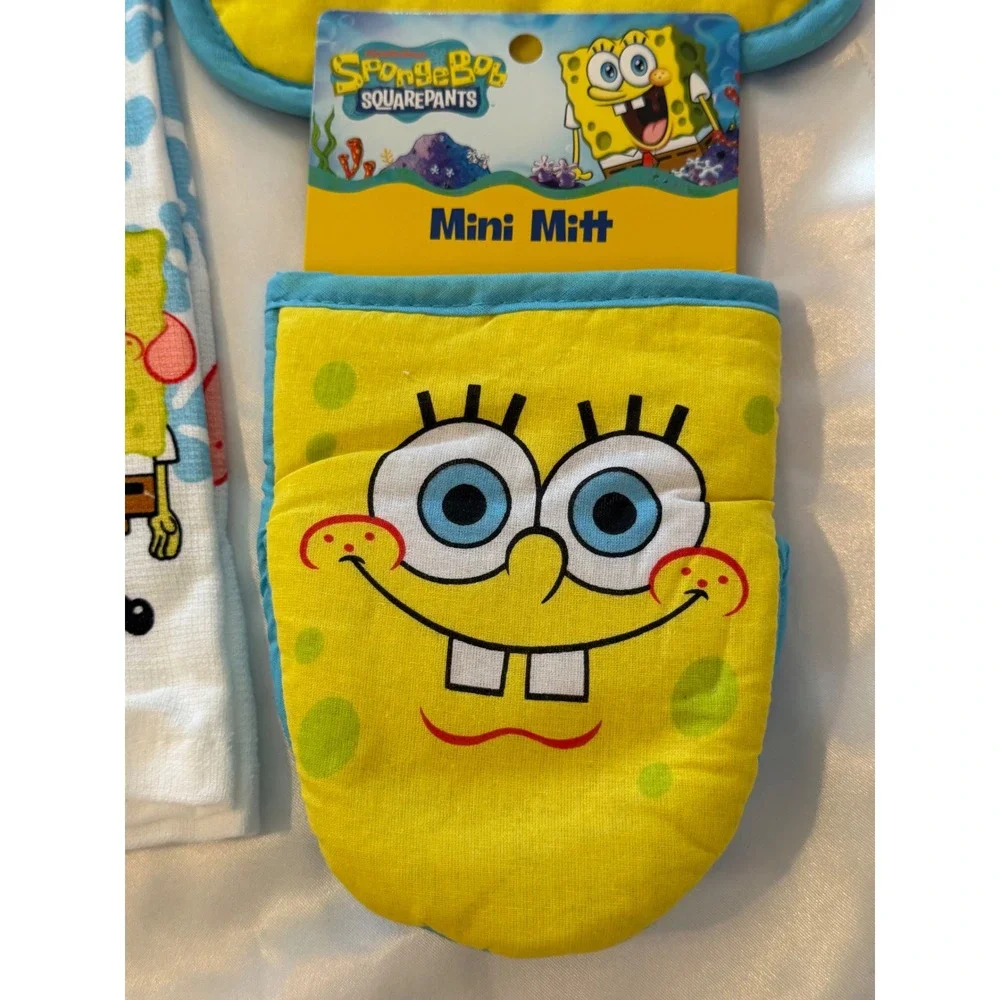SpongeBob SquarePants 4pc Kitchen Set Oven Mitt Pot Holder Towel Mini Mitt New